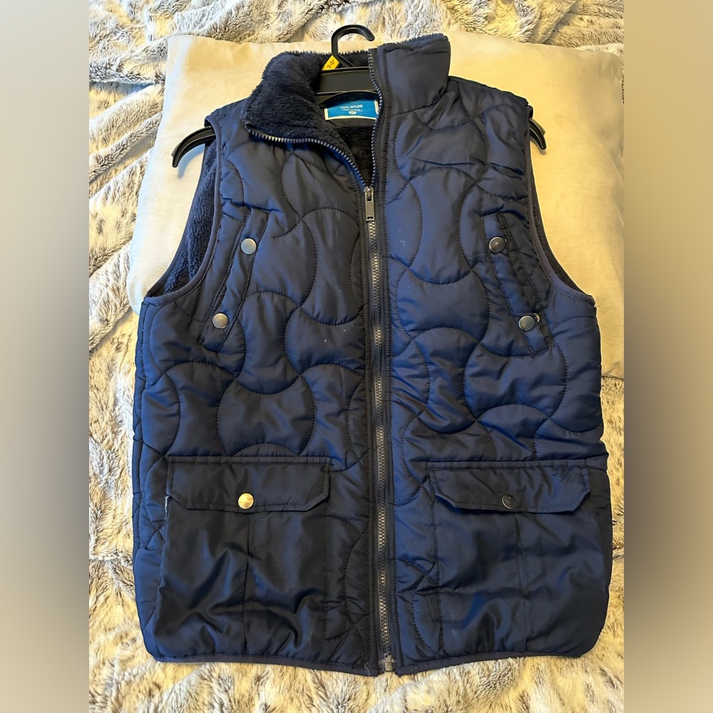 Quilted Vigo blue flannel vest. Size M